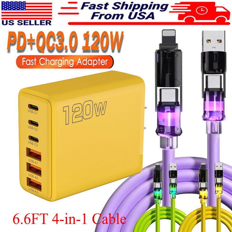 120W Fast Type C Wall Charger , 4-In-1 60W Super Fast Cable For Cell Phone iPad