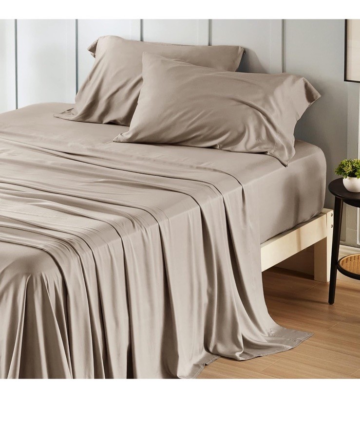 Bedsure Queen Sheet Set, Rayon Derived from Bamboo, Cooling Sheets Taupe