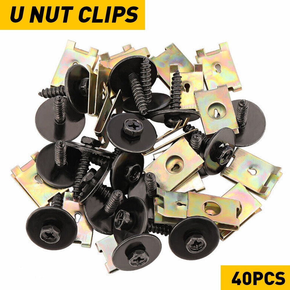 40xMetal Car Screw Body Bumper Fender Retainer U Clips Nut Gasket Fastener Kit