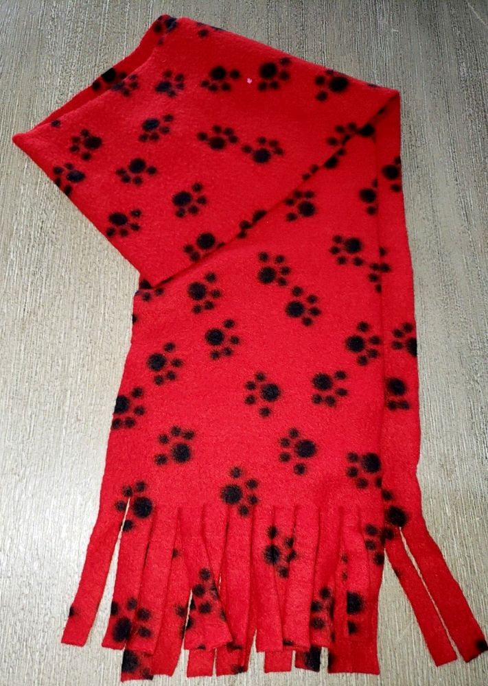 womens RED FLEECE WINTER SCARF CAT/DOG PAW PRINTS 52 X 7.5 INCH cute!