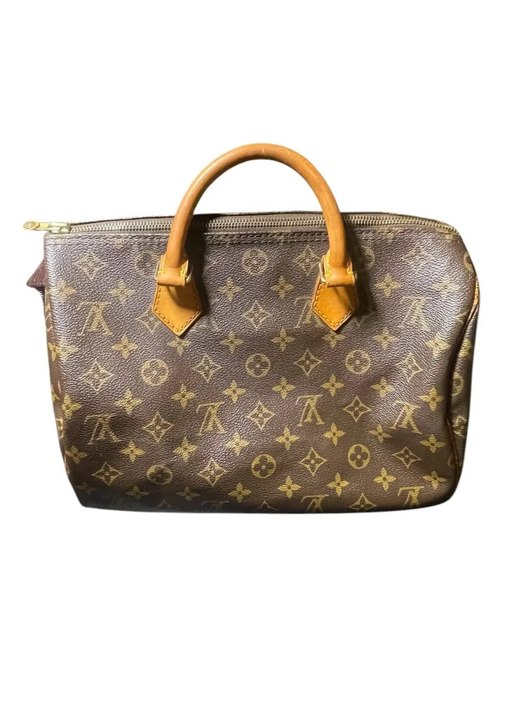 Louis Vuitton Authentic Speedy Brown Monogram Leather Duffle Bag