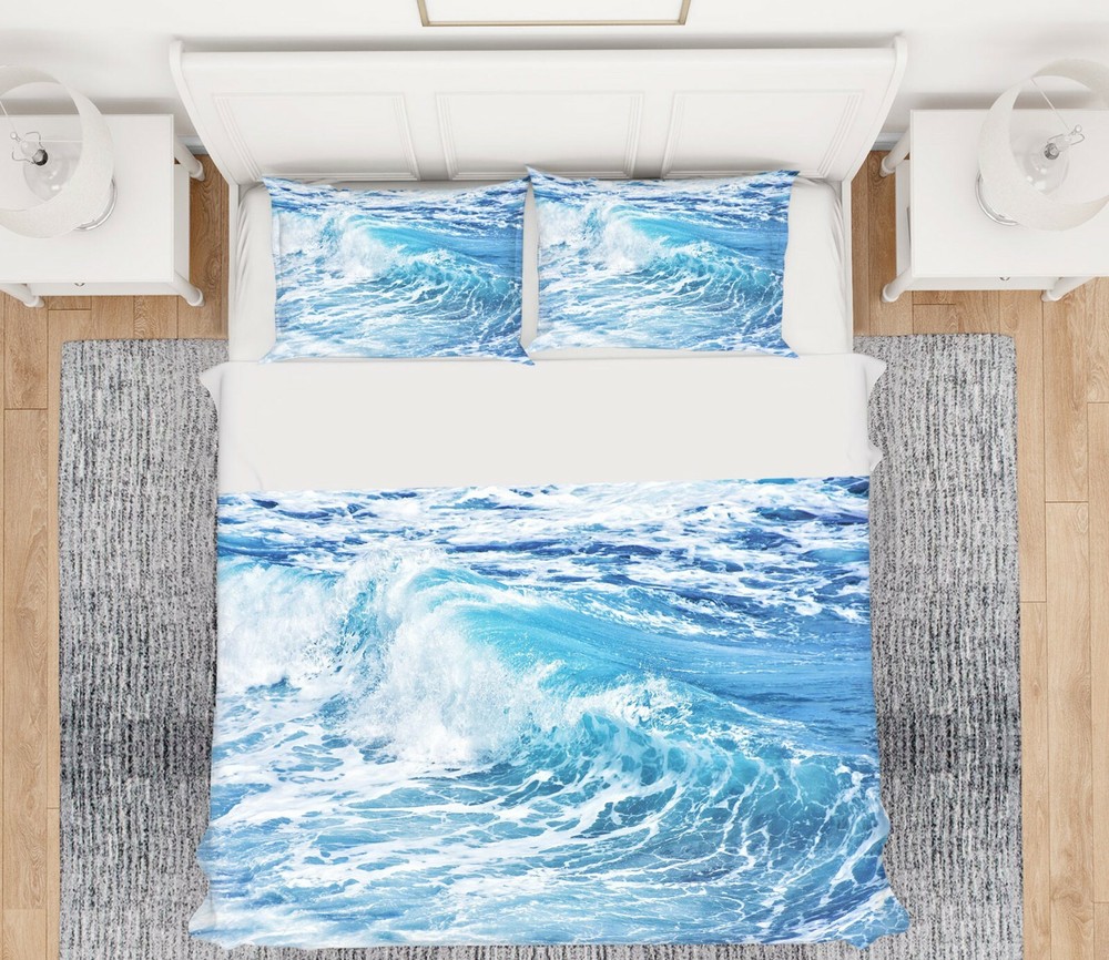 3D Blue Ocean Waves ZHUA521 Bed Pillowcases Quilt Duvet Cover Set Queen King Amy