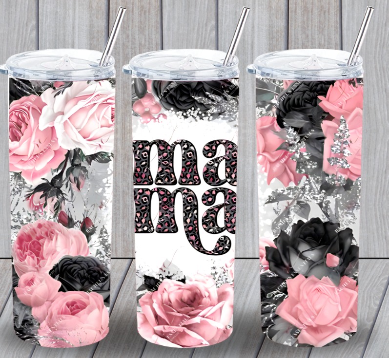 MOM LIFE 12 Mama Roses Multicolor 20oz Insulated Tumbler Lid Clear Straw New