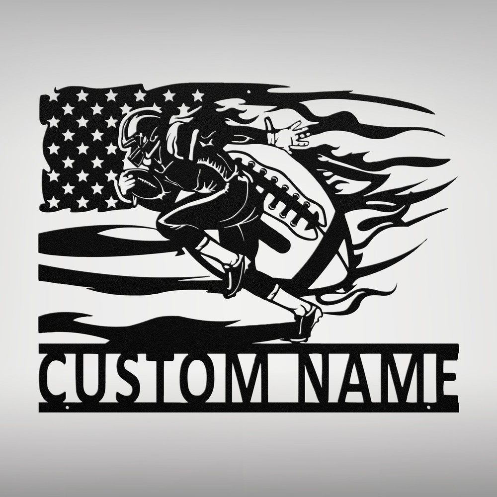 Custom US Football Metal Wall Art Personalized Football Player Name  Decor Sign