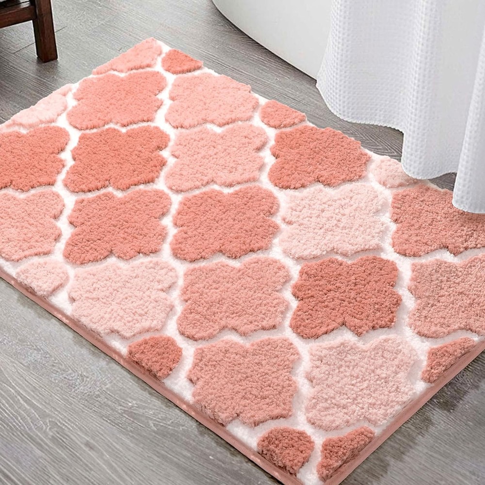 Non-Slip Absorbent Pink Bathroom Rug 24x36 Inches