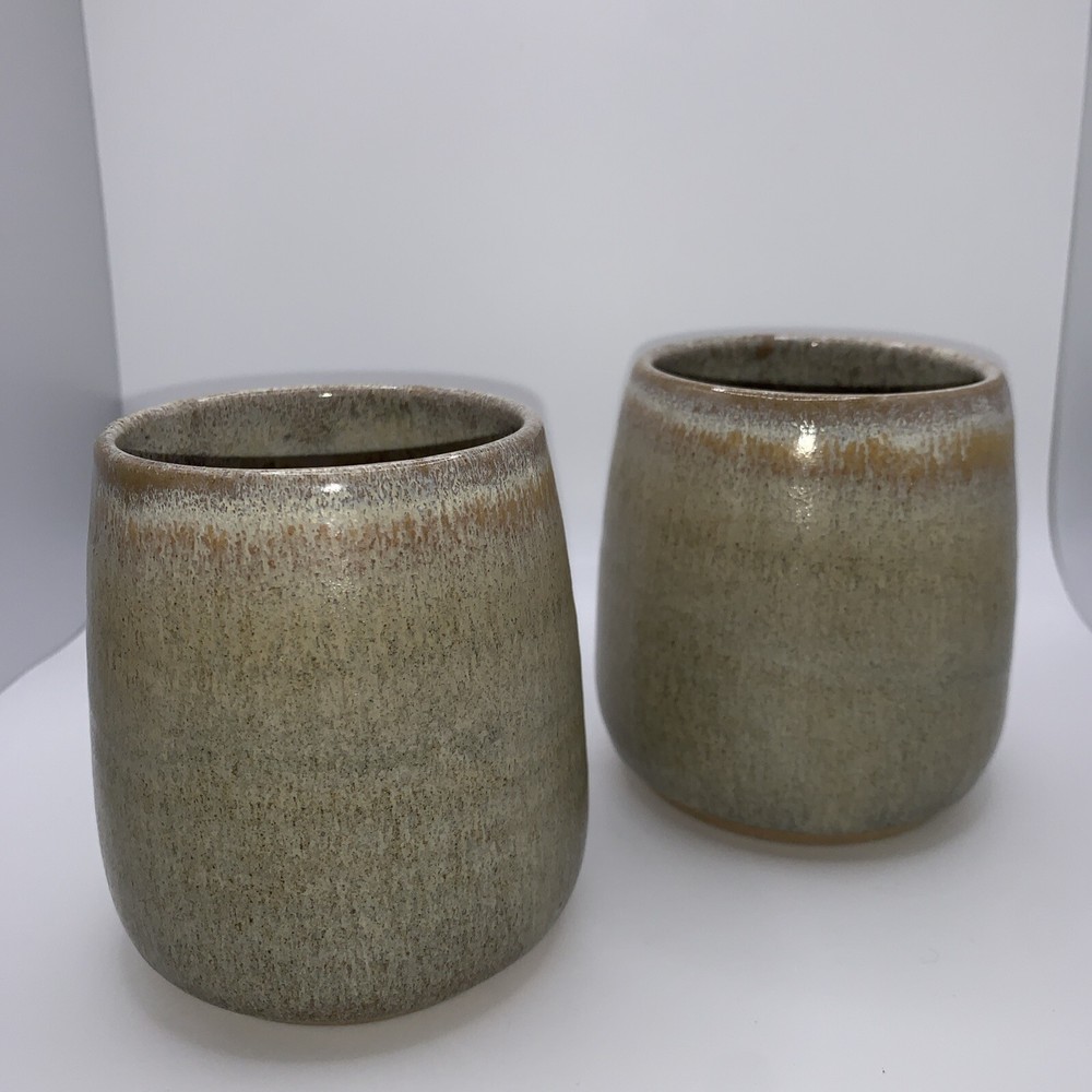 Pair Stemless Wine Goblets Mugs Handmade Two Ridges Pottery North Carolina