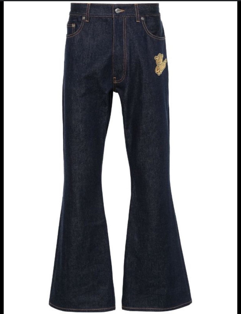 BNWT Authentic Off-White Flared Embroidered Logo Denim Jeans For Women
