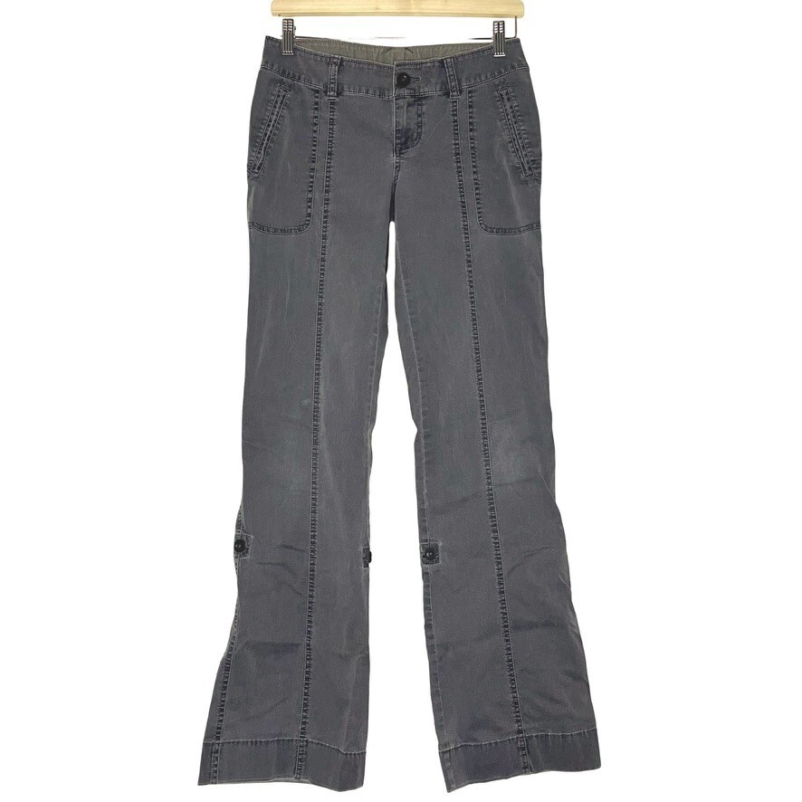 Y2K The North Face Women Pant 2 Long Gray Cotton Low Rise Roll-Up Hiking Vintage