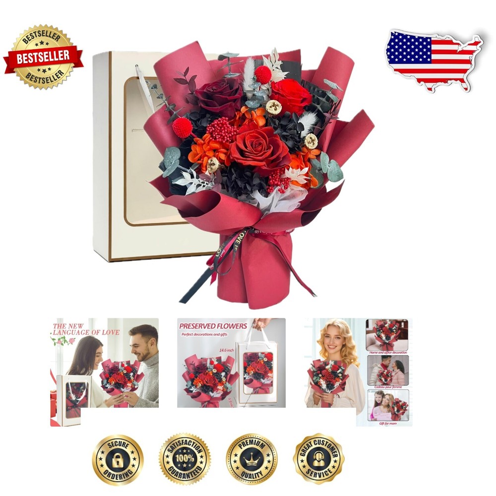 Real Preserved Red Rose Bouquet - Long-lasting Love Gift with Elegant Gift Box