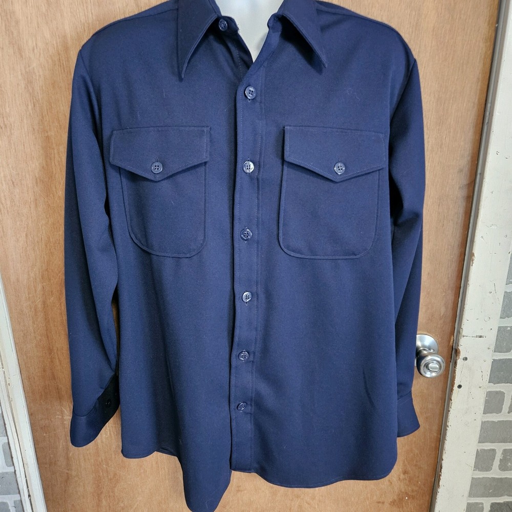 Vintage Creighton Coast Guard Uniform Shirt Dark Navy Blue Military 16 1/2 - 33
