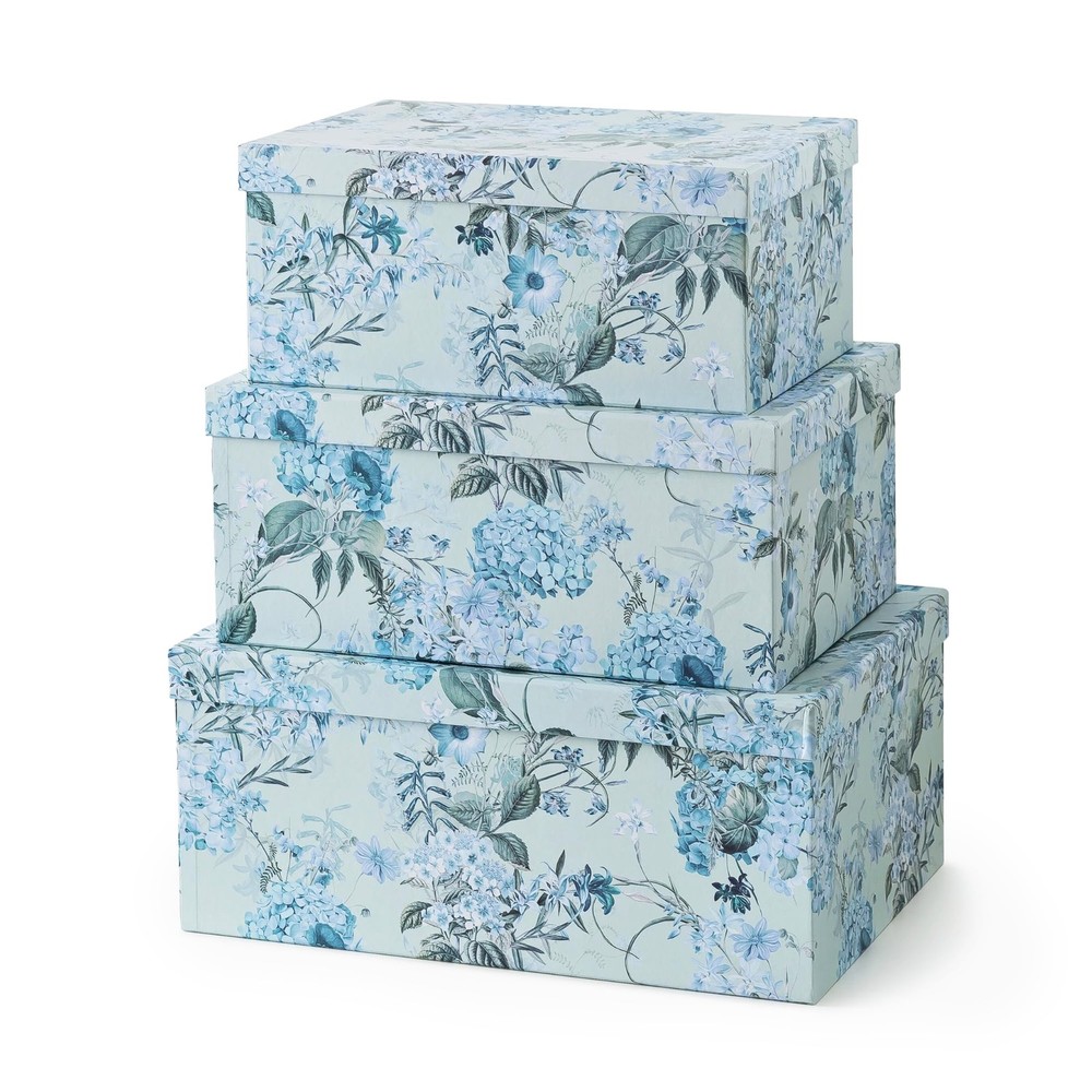 Set of 3 Decorative Cardboard Storage Boxes w/ Lids Floral Keepsake Gift Bins
