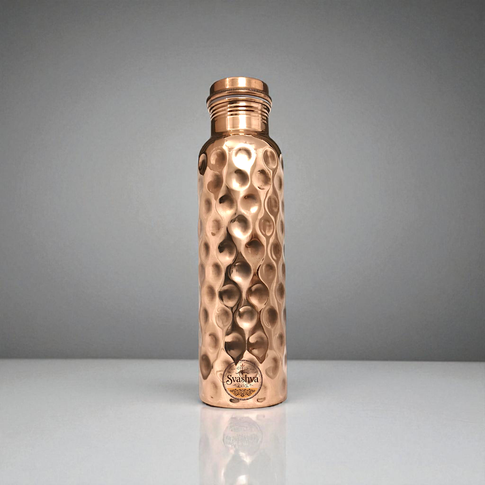 Pure Copper Water Bottle Distinctive Diamond 1L Ayurvedic -Flask