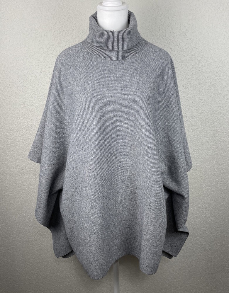 MERSEA Turtleneck Poncho Sweater Womens OS Gray Boxy Quiet Luxury Outdoor Cozy