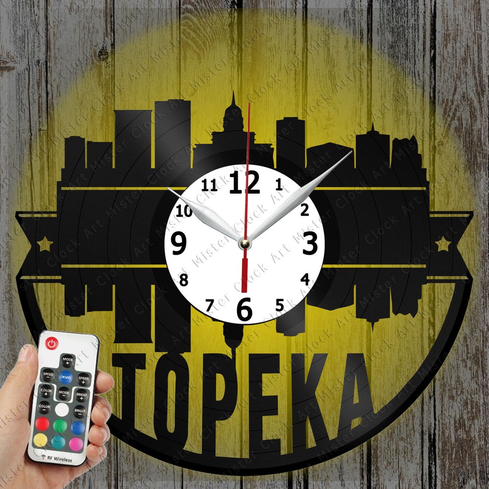 Topeka Skyline LED Record Clock Art Decor Original Gift 6806  