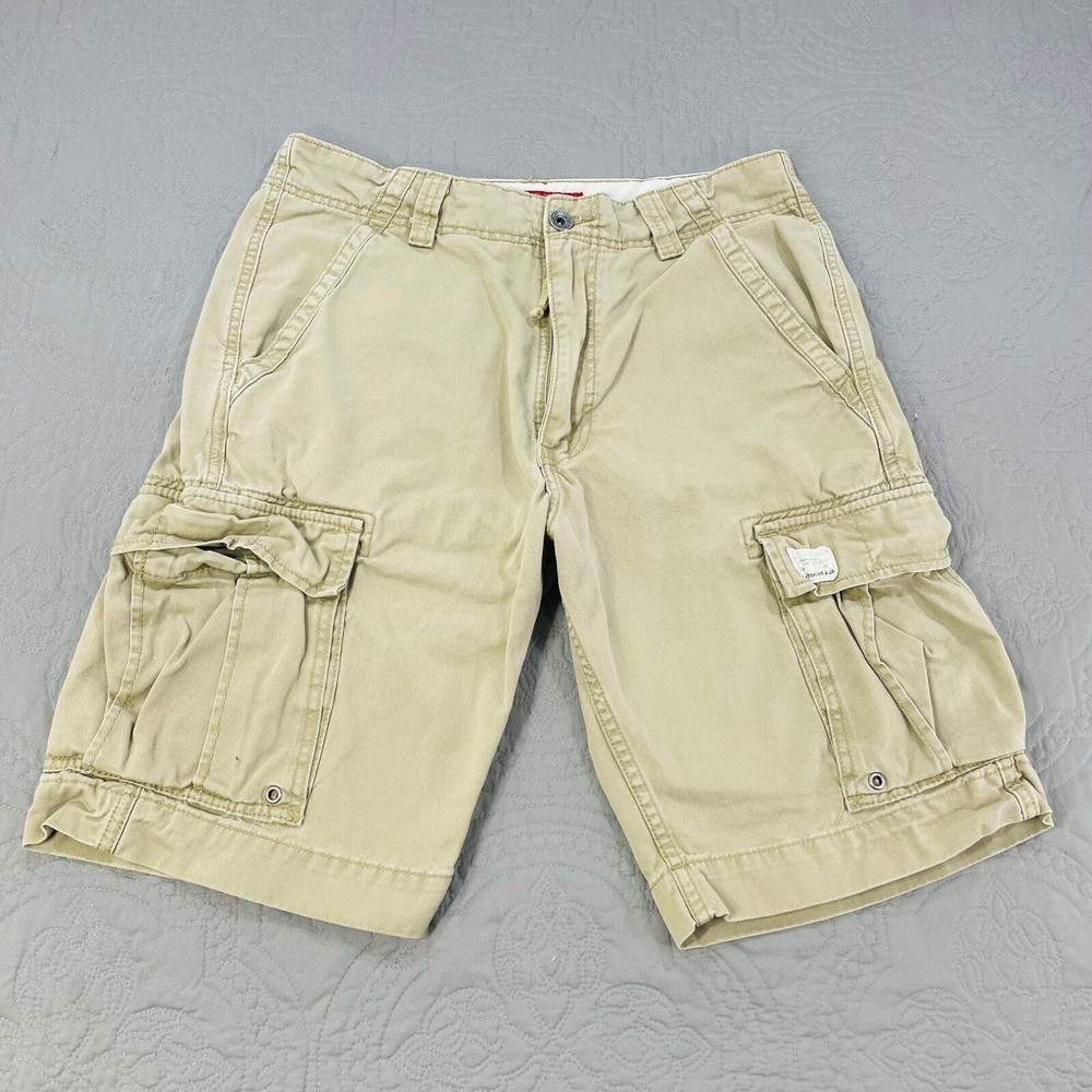 Levis Cargo Shorts Tan Khaki Mens 32 10.5 Inseam Zip Utility
