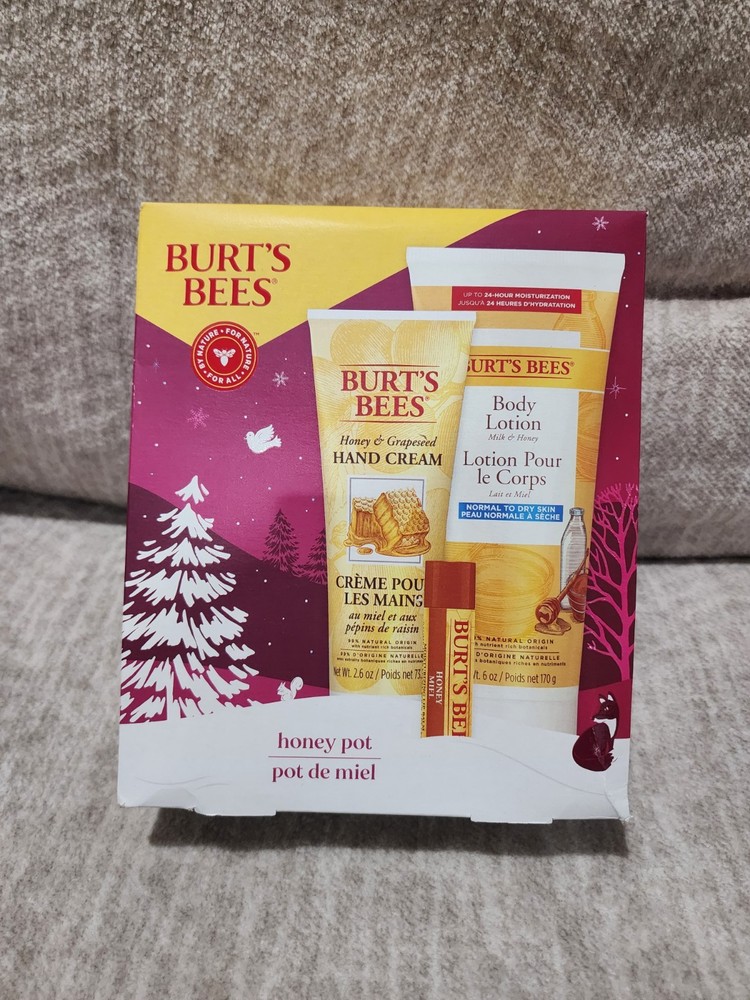 Burts Bees Honey Pot 3-Piece Pampering Gift Set with Lotion Hand Cream Lip Balm