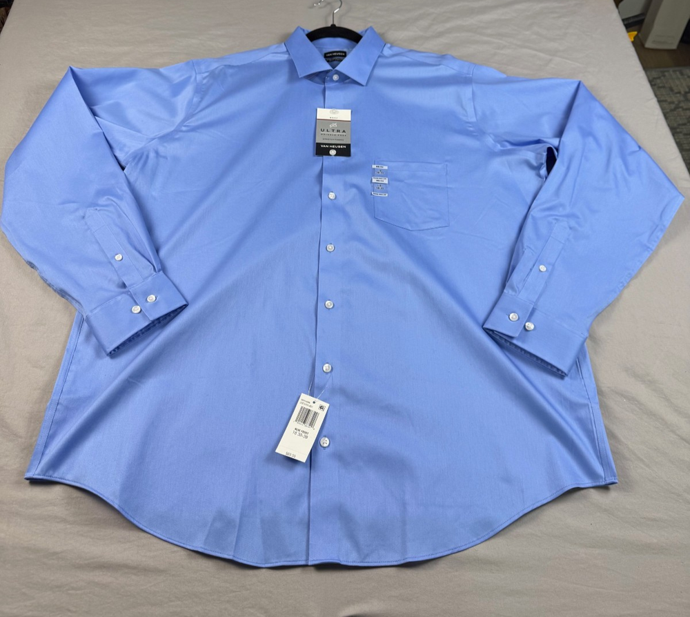 Van Heusen Big Fit, Ultra Wrinkle Free, Size 18 38-39, Blue Frost, NWT