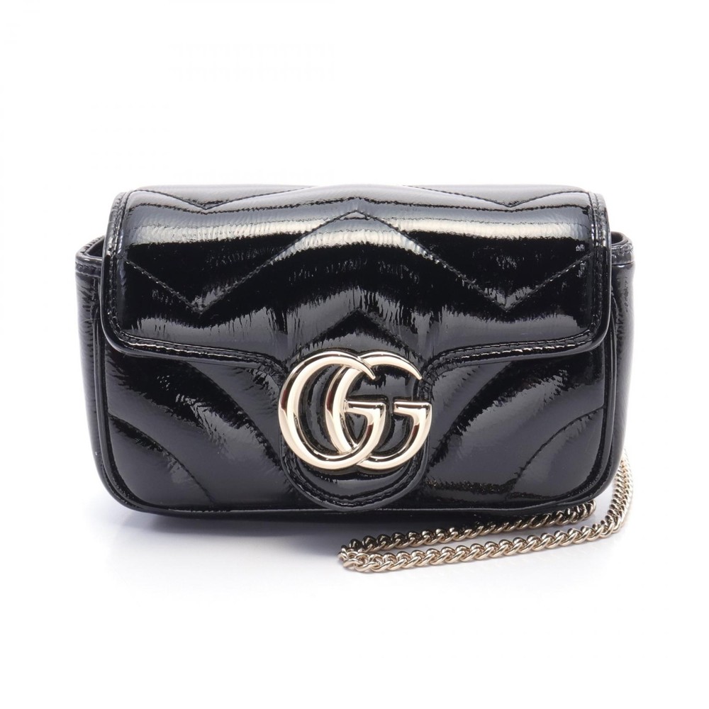 GUCCI GG Marmont Super Mini chain crossbody Shoulder Bag 476433 Patent leather