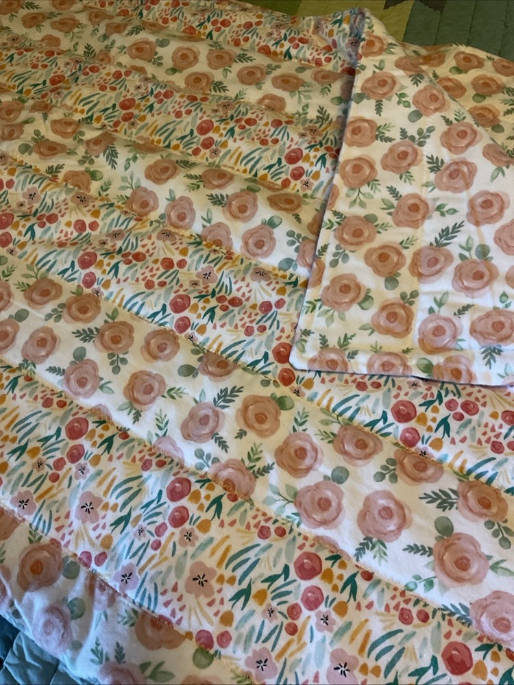 Handmade Flannel Strip Quilt 60x40 Pink Garden