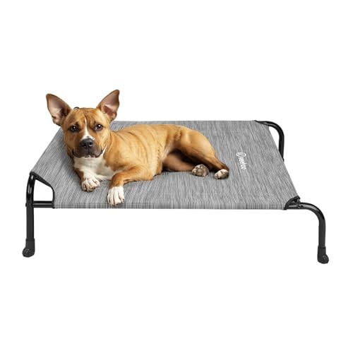Elevated Dog Bed Outdoor Raised 35L x 22W x 7.1Th Black Silver Cool Comfort Pet Cot