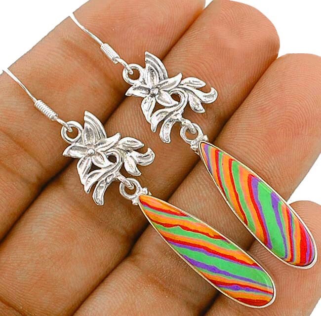 Natural Rainbow Calsilica 925 Sterling Silver Earrings Jewelry Design B19-3