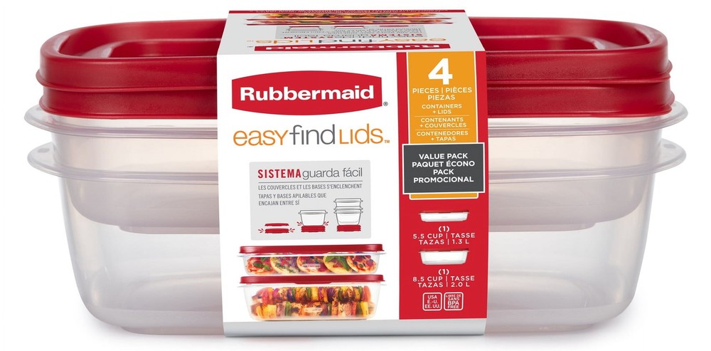 Rubbermaid EasyFindLids Food Storage Containers Set 8.5 Cup and 5.5 Cup with Lids
