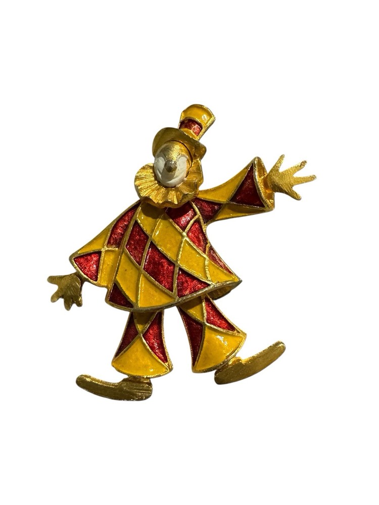 Vintage Marcel Boucher Signed Figural Clown Brooch Red Gold Numbered Rare