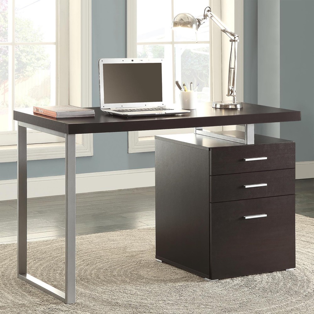 Garrett Cappuccino 3-Drawer Reversible Office Desk for Versatile Workspaces