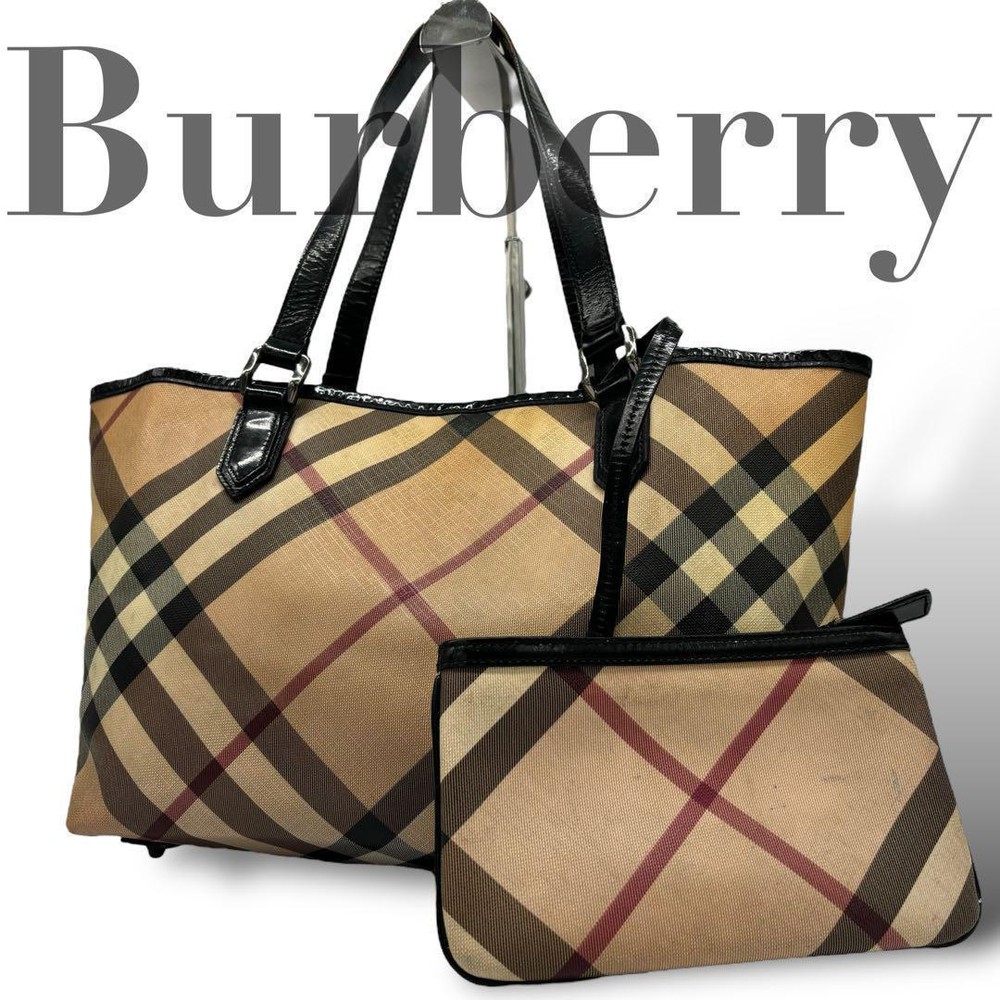 Burberry Tote Bag A4 Pvc Leather Mega Check With Pouch