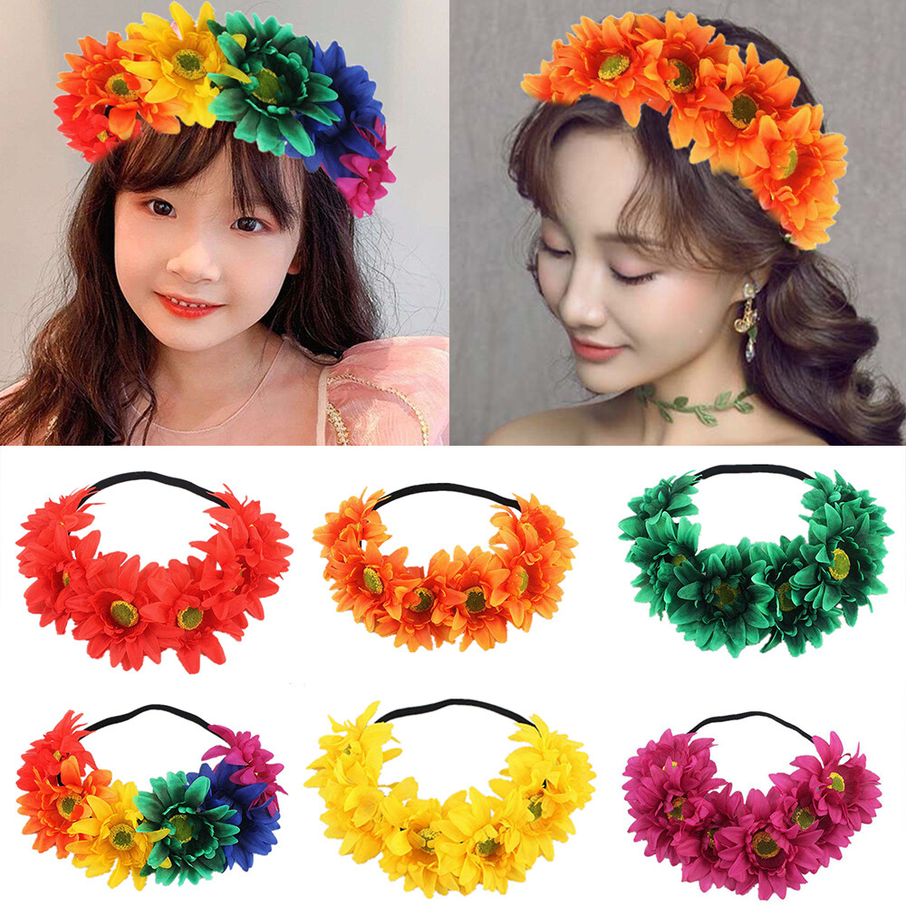 Faux Flower Wreath Hairband Sunflower Elastic Hair Band Hair Accessories DIY