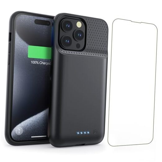 Battery Case for iPhone 15Pro Max, Upgrade 8600mah Portable Slim Battery Black