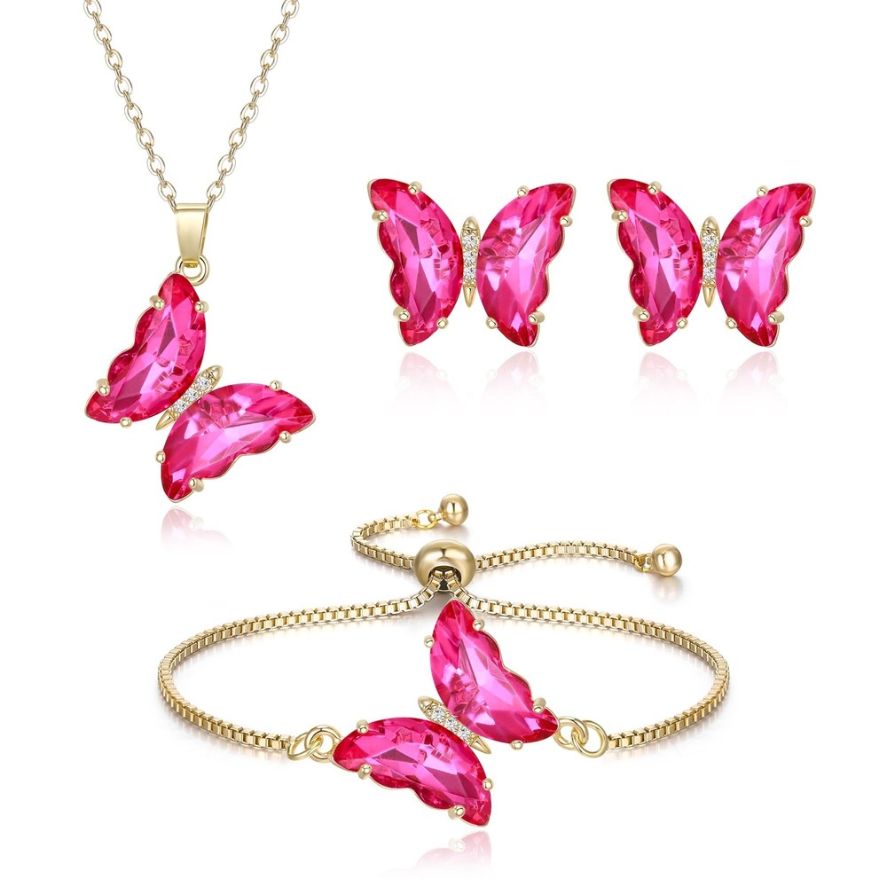 Crysdue Sparkling Cubic Zirconia Butterfly Necklace and Adjustable Earrings Set
