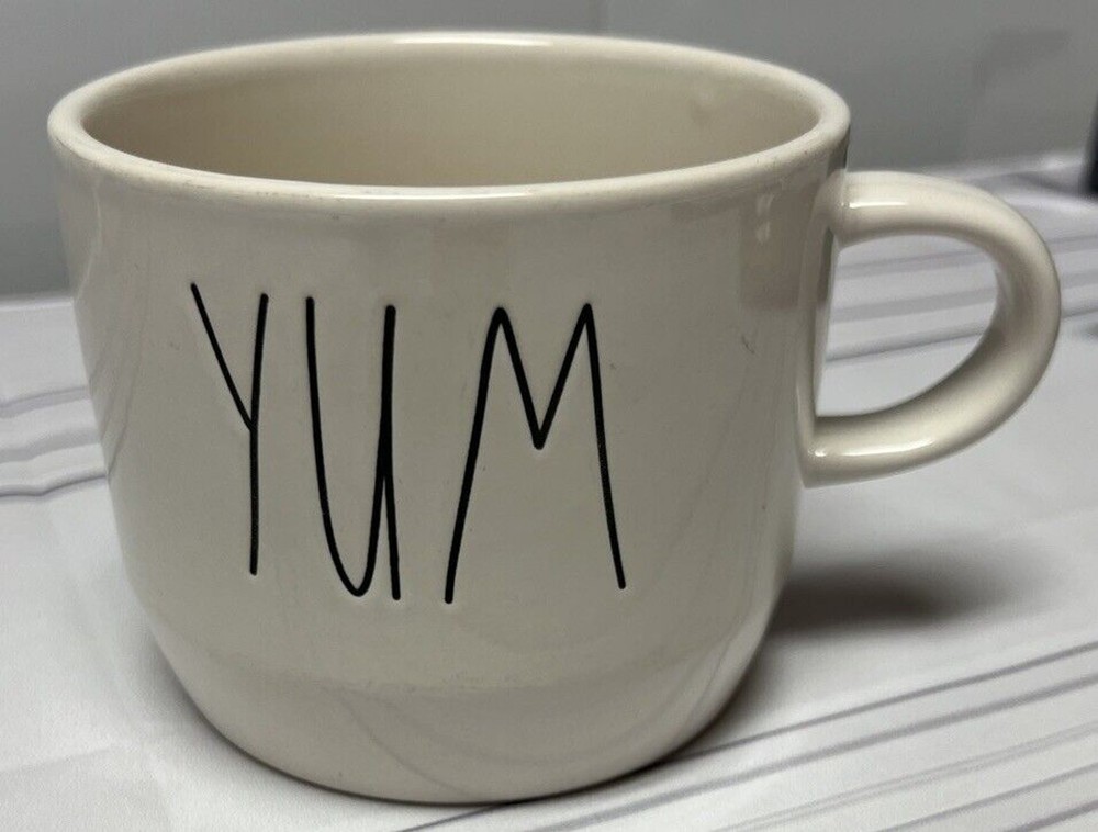 Rae Dunn YUM Large Coffee Mug for Tea Hot Chocolate in White