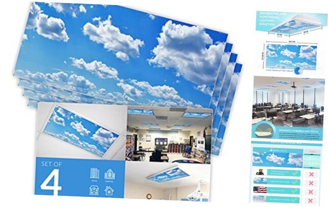 Fluorescent Light Covers for Classroom Office - 4pk Cumulus Mediocris