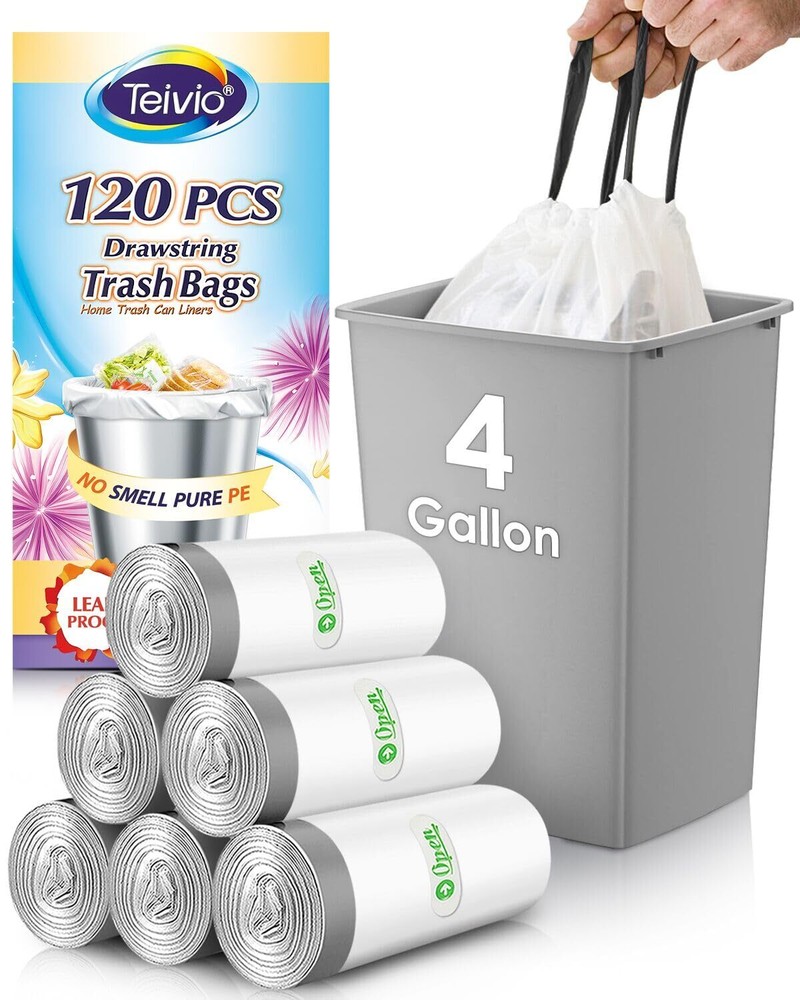 4 Gallon 120 Counts Strong Drawstring Trash Bags Garbage Bags by  Bathroom Tr...
