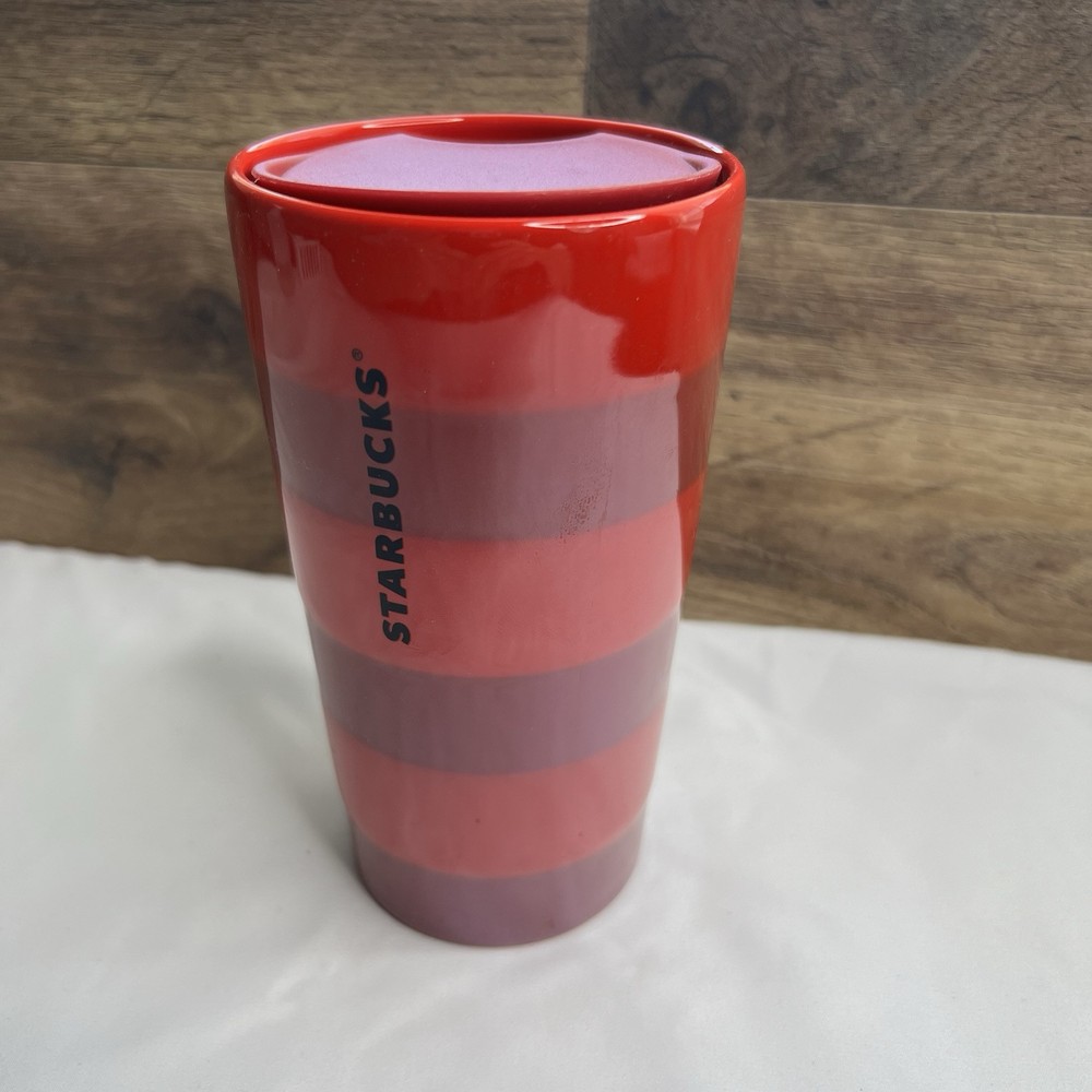 2021 Starbucks Red Striped Double Wall Ceramic Travel Mug w/Lid 12oz