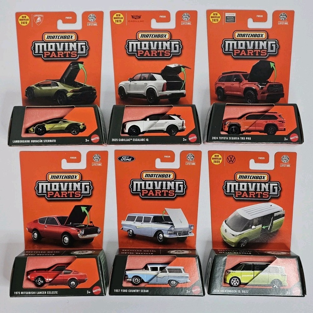 Matchbox Moving Parts '25 Lot Of 6 TOYOTA LAMBORGHINI CADILLAC FORD VOLKSWAGEN +