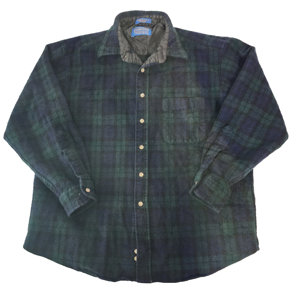 Pendleton Button Up Flannel Shirt Shacket Youth Sz XL 100% Wool USA Plaid Blue