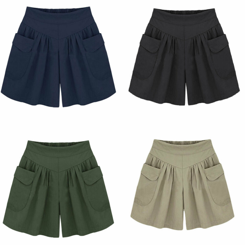 Women's Wide Leg Shorts Elastic Waist Workout Running Lounge Shorts with Pockets