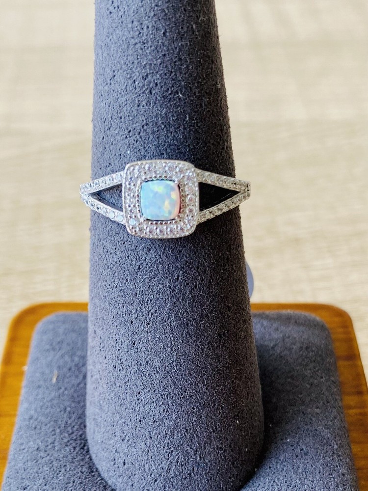 White Cubic Zirconia Square Opal 925 Sterling Silver Women’s Ring