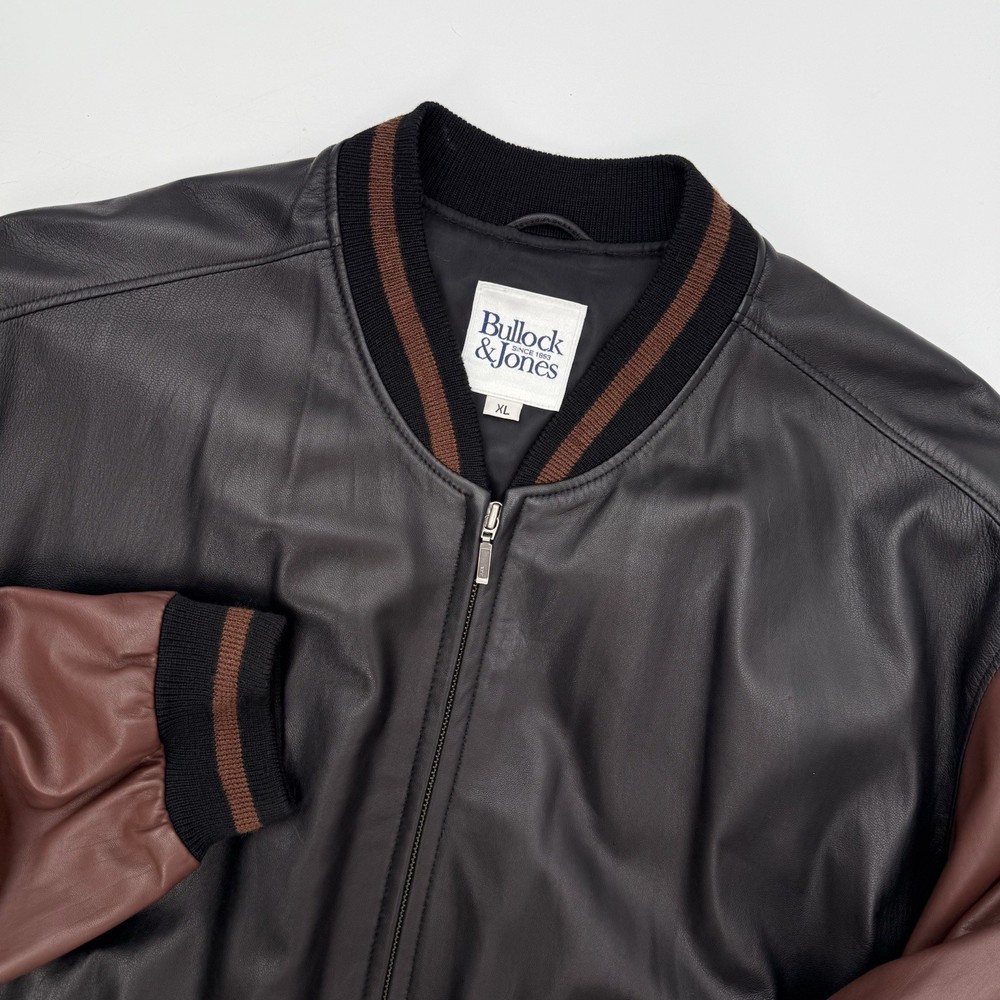 Vintage Bullock & Jones Two-Tone Leather Bomber Varsity Jacket Mens XL