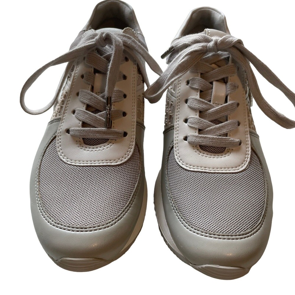 Michael Kors Sneakers Tennis Shoes Size 6M MK Logo Leather Silver MK