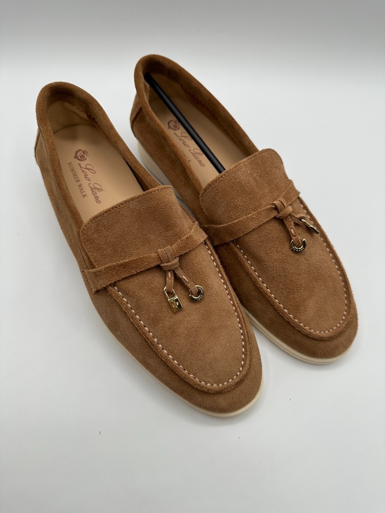Loro Piana Summer Charms Walk Suede Loafer Women's IT 42 Tundra Colorway