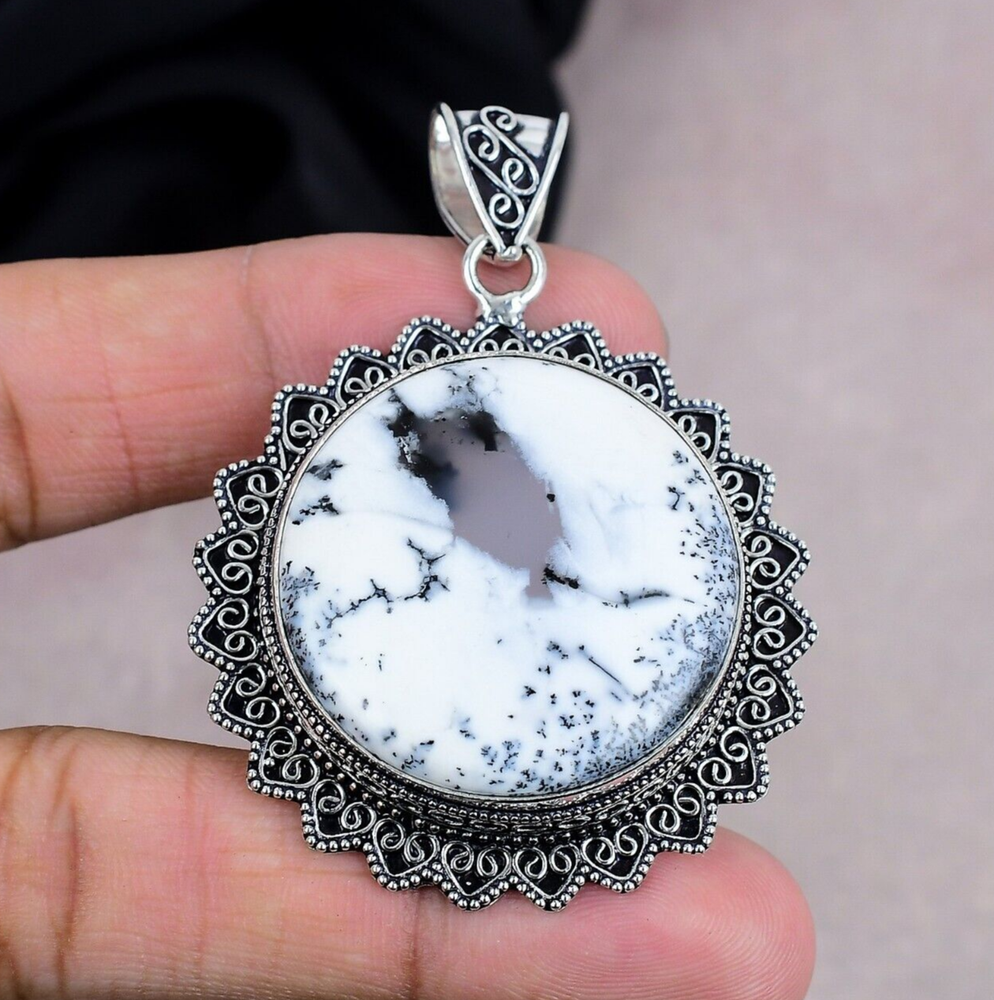 Natural Dendrite Opal Gemstone Pendant 925 Sterling Silver Pendant Jewelry Gift