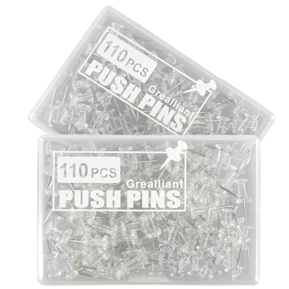220 Pcs Push Pins Tacks, Thumb Tacks for Wall Bulletin Board, Clear Plastic Head