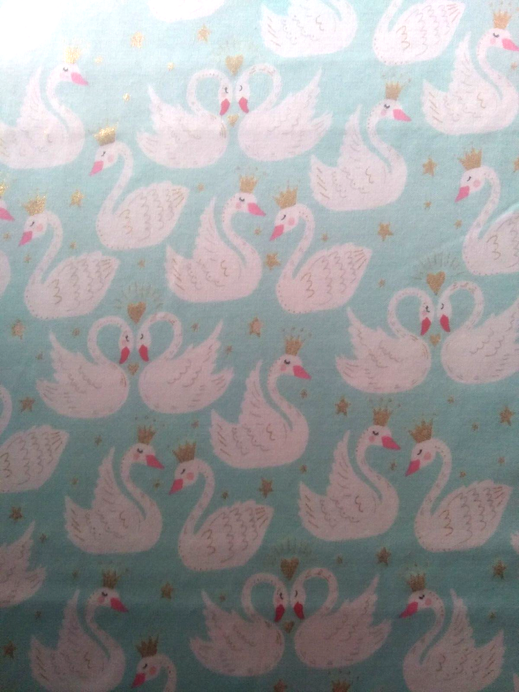 Vintage Aqua Swan Princess Cotton Knit Interlock Fabric 4+ Yards x 57 Wide