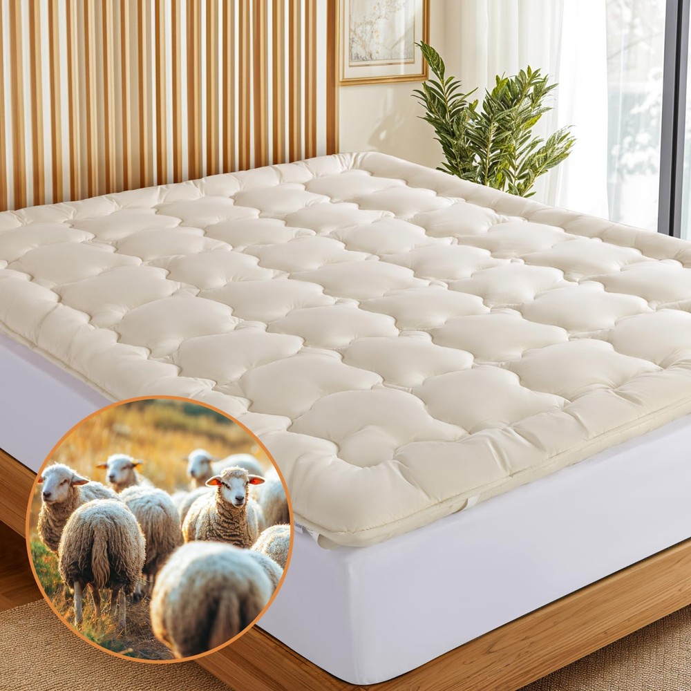 7 lbs Wool Mattress Topper Made from 100% Organic Australian Merino Wool, Bre...