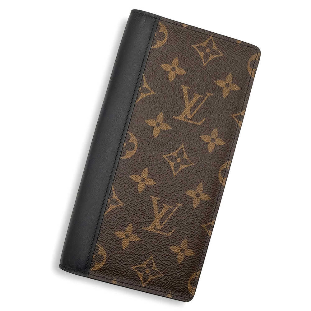 LOUIS VUITTON Monogram Macassar Bifold Long Wallet Brown/Black Leather New