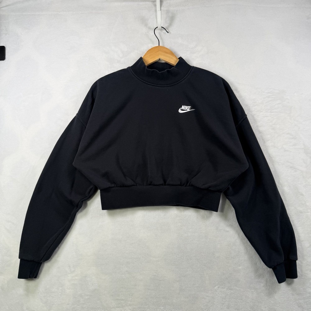 Nike Sportswear Women's Essential Crop Sweatshirt Mock Top Black Size Small