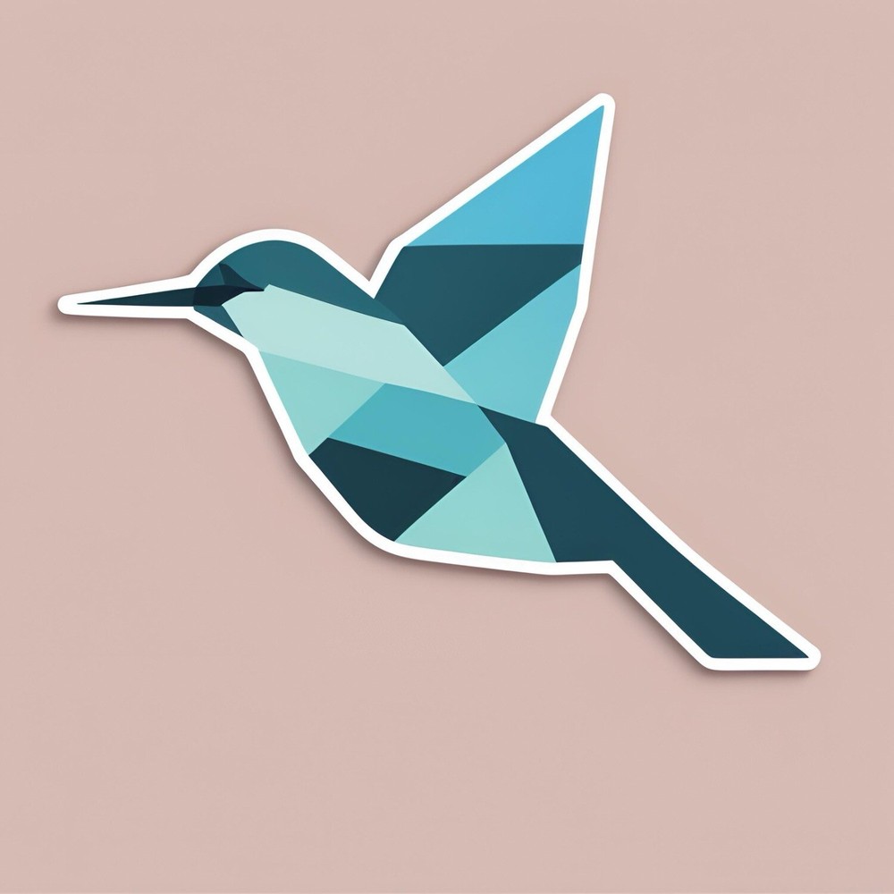 3x2.7” Blue Paper Crane Geometric Design AMAZING STICKER!